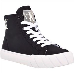 Calvin Klein Black and White Logo High Top Fashion Sneakers